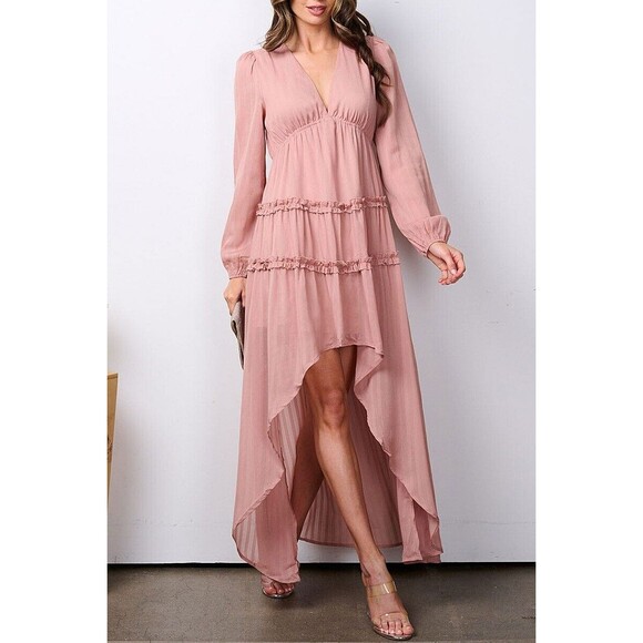 Bohemian Causal Chic Women's Maxi Dress Mauve Solid HiLo Size M - Picture 1 of 3